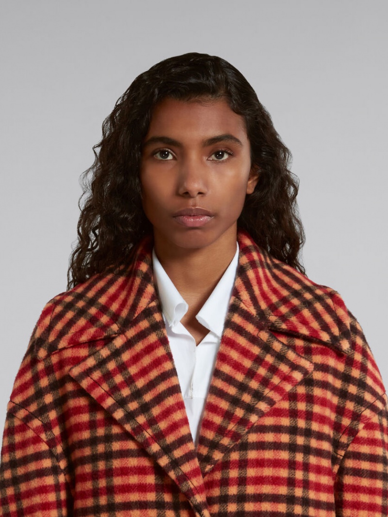 Marni Lana Felt Coat With Wavy Check Pattern Naranjas | TMXWZ88754