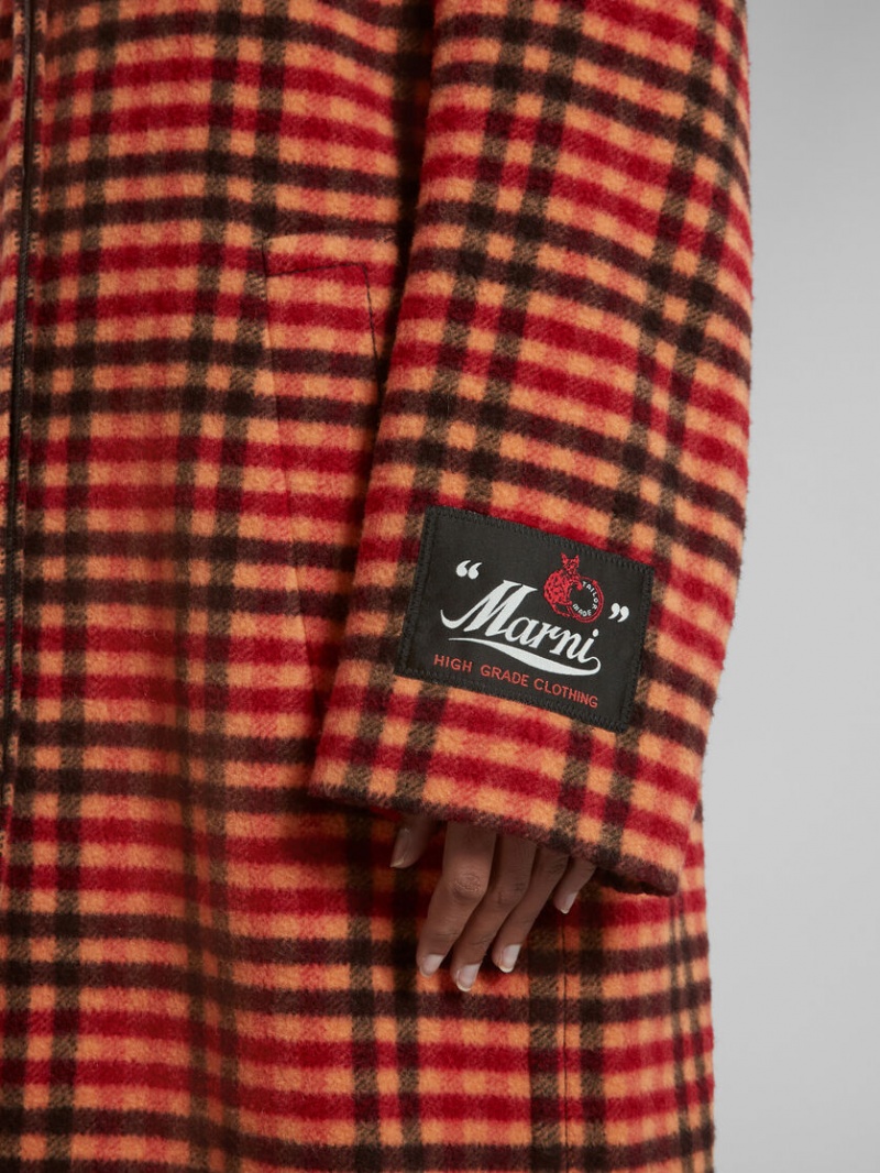 Marni Lana Felt Coat With Wavy Check Pattern Naranjas | TMXWZ88754