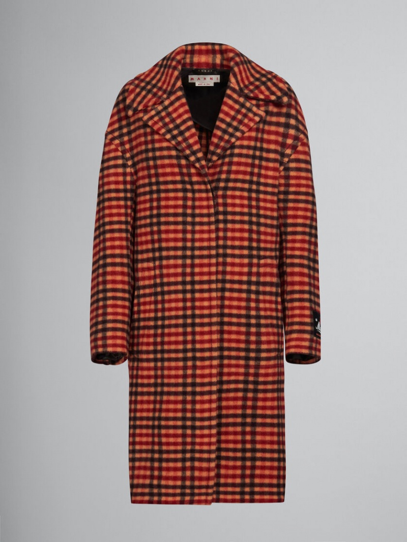 Marni Lana Felt Coat With Wavy Check Pattern Naranjas | TMXWZ88754