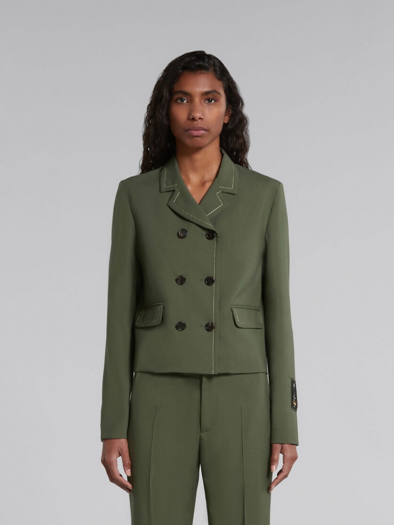 Marni Lana Jacket With Contrast Stitching Verdes | AMXWC32146