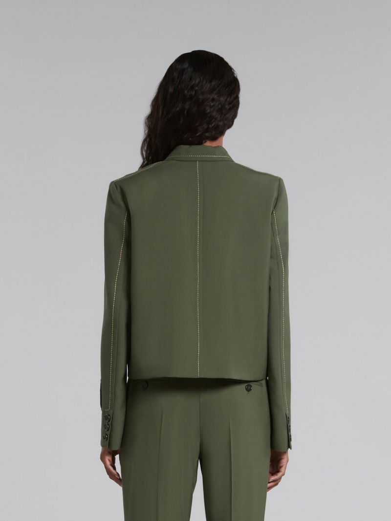 Marni Lana Jacket With Contrast Stitching Verdes | AMXWC32146