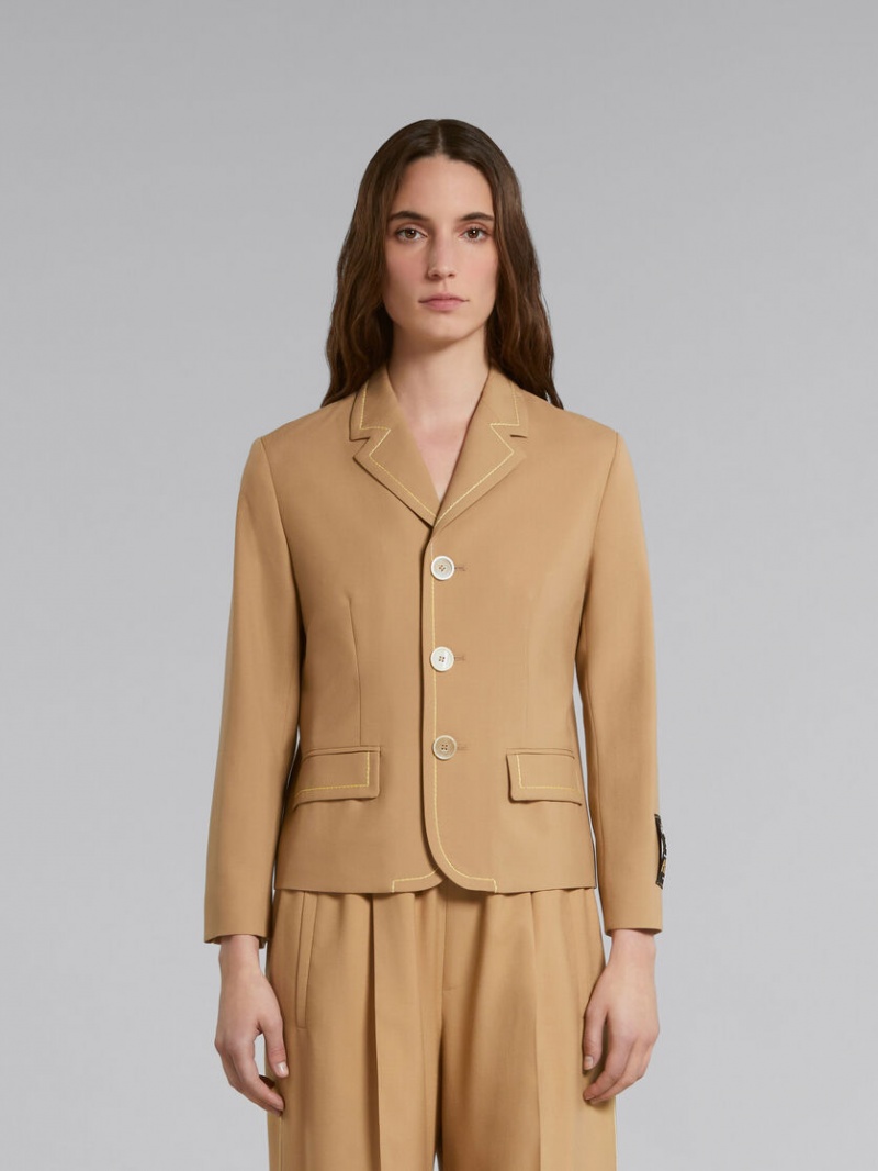 Marni Lana Jacket With Contrast Stitching Beige | SMXVO98810