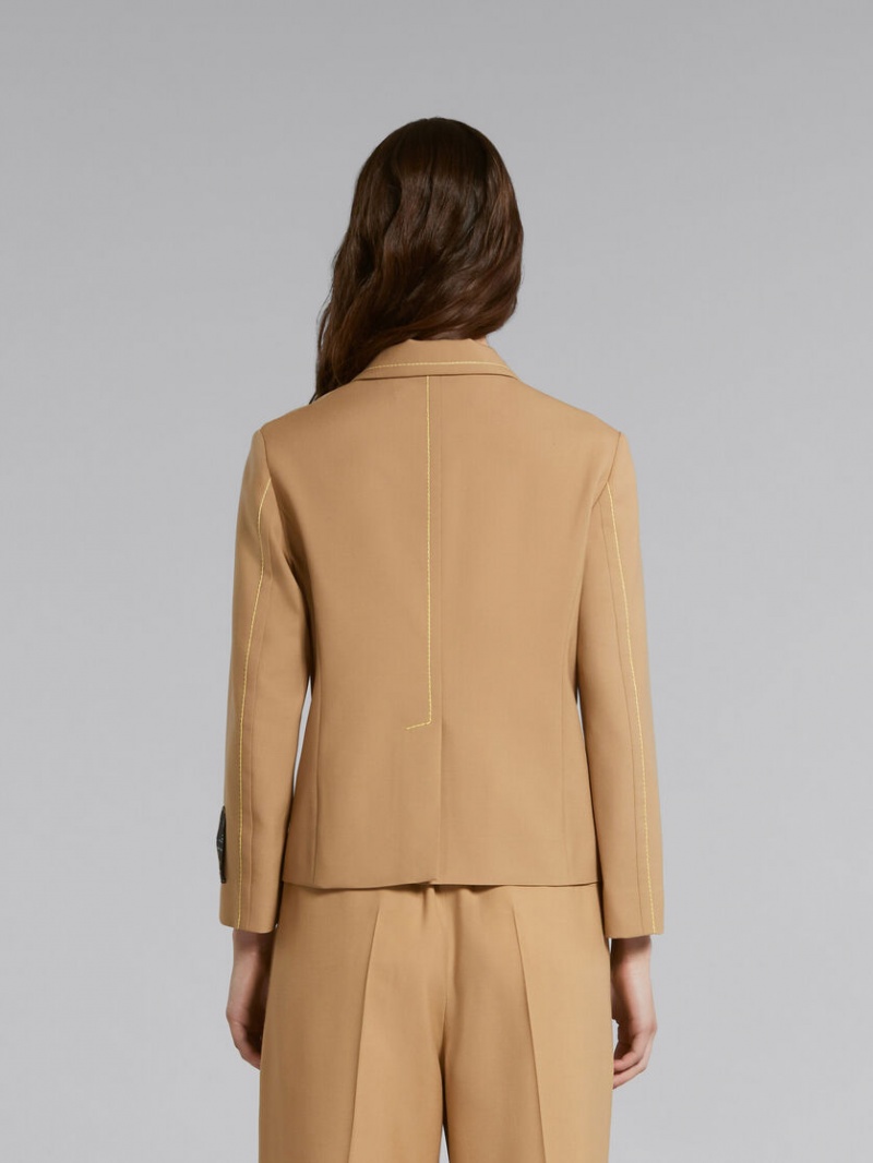 Marni Lana Jacket With Contrast Stitching Beige | SMXVO98810