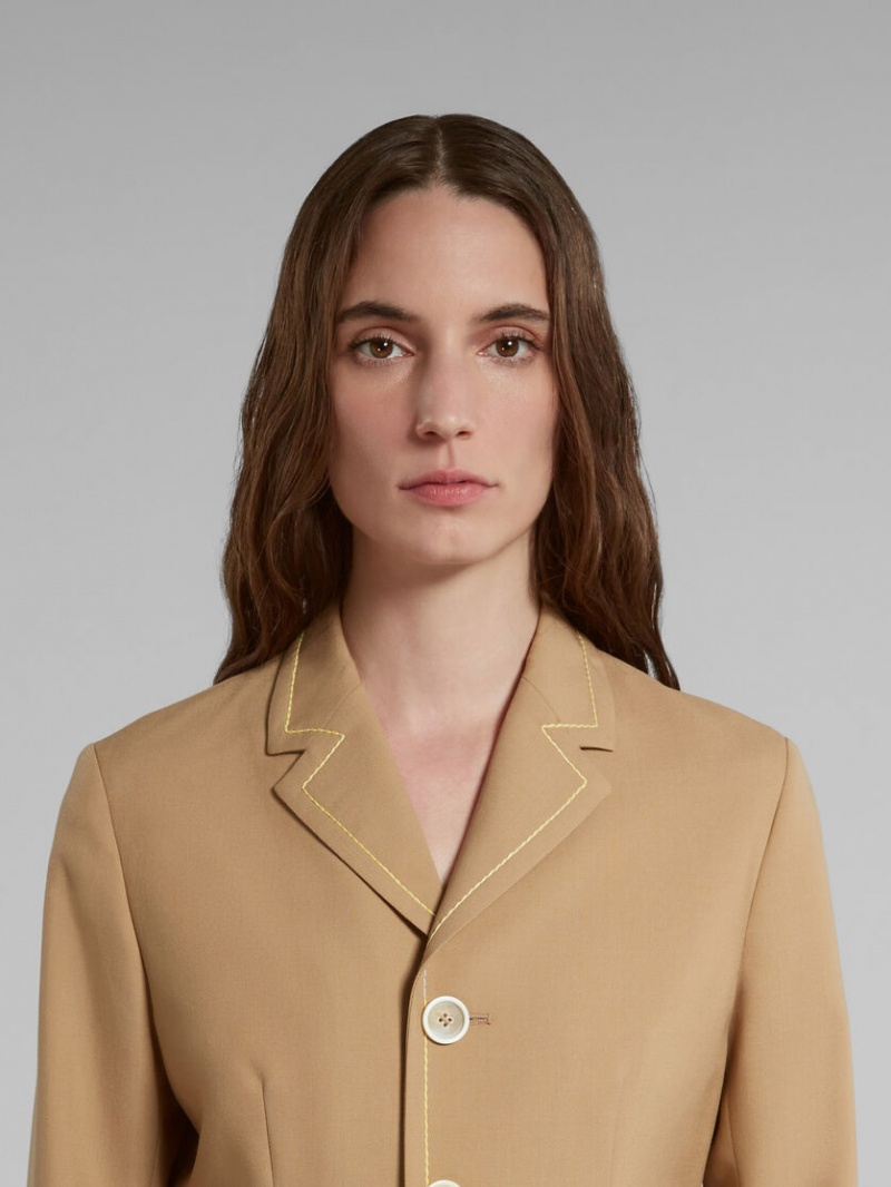 Marni Lana Jacket With Contrast Stitching Beige | SMXVO98810