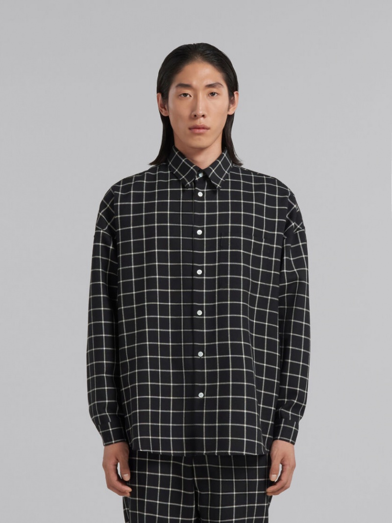 Marni Lana Long-sleeved Shirt With Checked Pattern Negros | MXZPD34342