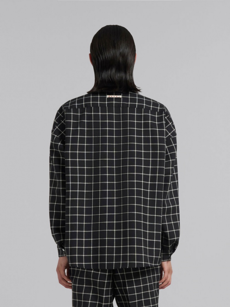 Marni Lana Long-sleeved Shirt With Checked Pattern Negros | MXZPD34342