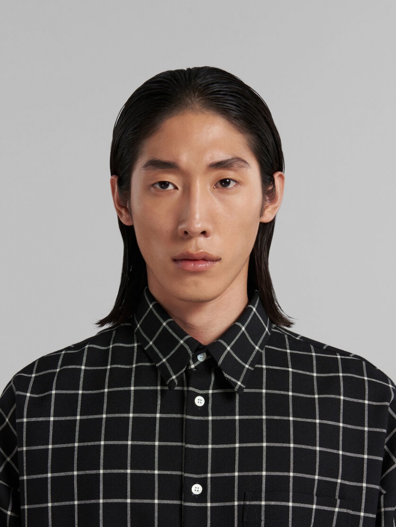 Marni Lana Long-sleeved Shirt With Checked Pattern Negros | MXZPD34342