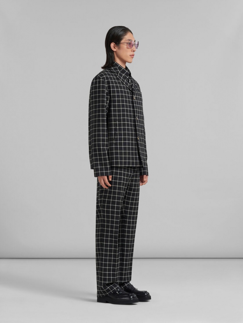 Marni Lana Long-sleeved Shirt With Checked Pattern Negros | MXZPD34342