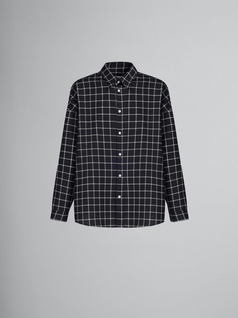 Marni Lana Long-sleeved Shirt With Checked Pattern Negros | MXZPD34342