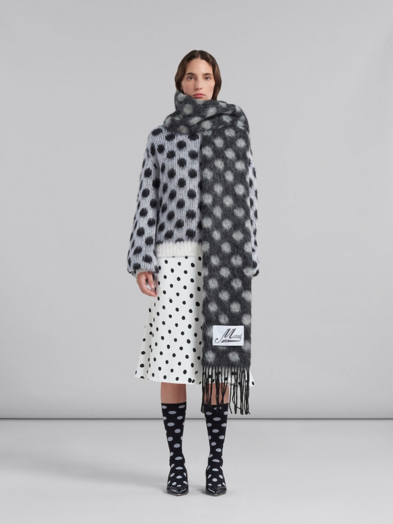 Marni Lana-mohair Scarf With Polka Dots Negros | MXCVG69514