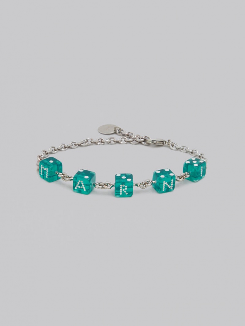 Marni Large Rhinestone Dice Charm Bracelet Verdes | MXJBT73415