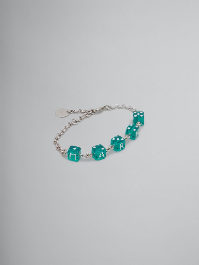 Marni Large Rhinestone Dice Charm Bracelet Verdes | MXJBT73415