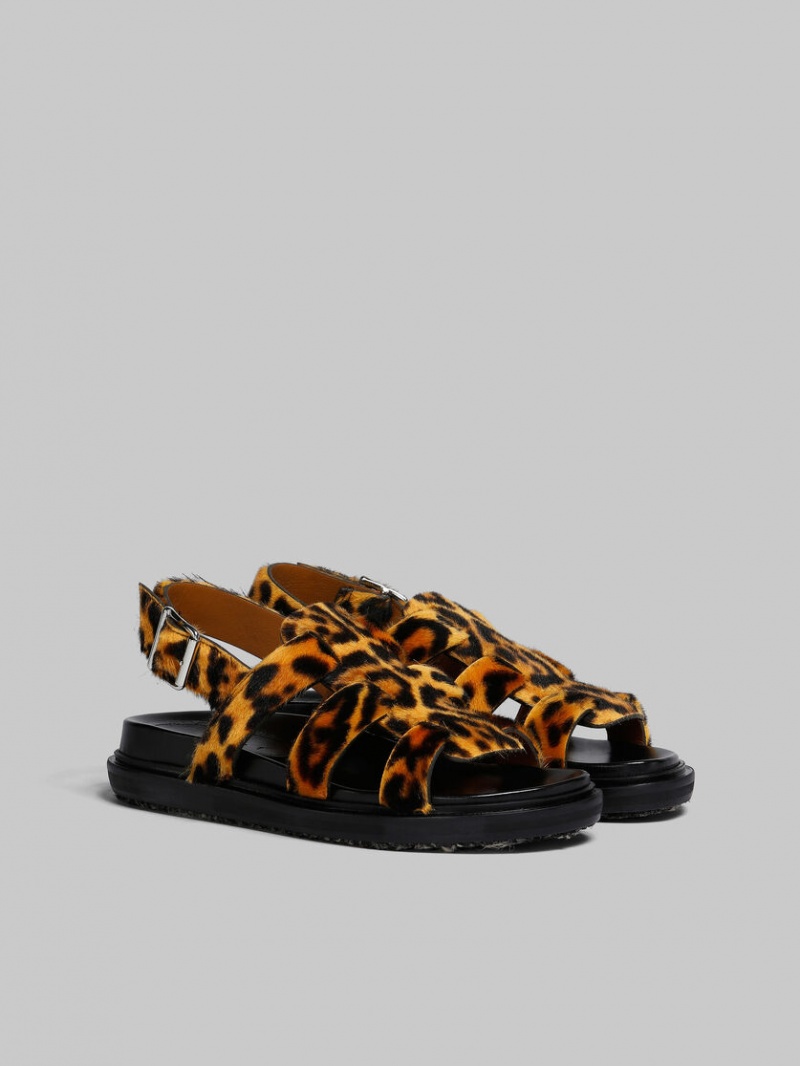 Marni Leopard-print Corta-hair Shearling Gladiator Sandal Leopardo | MXICD25178