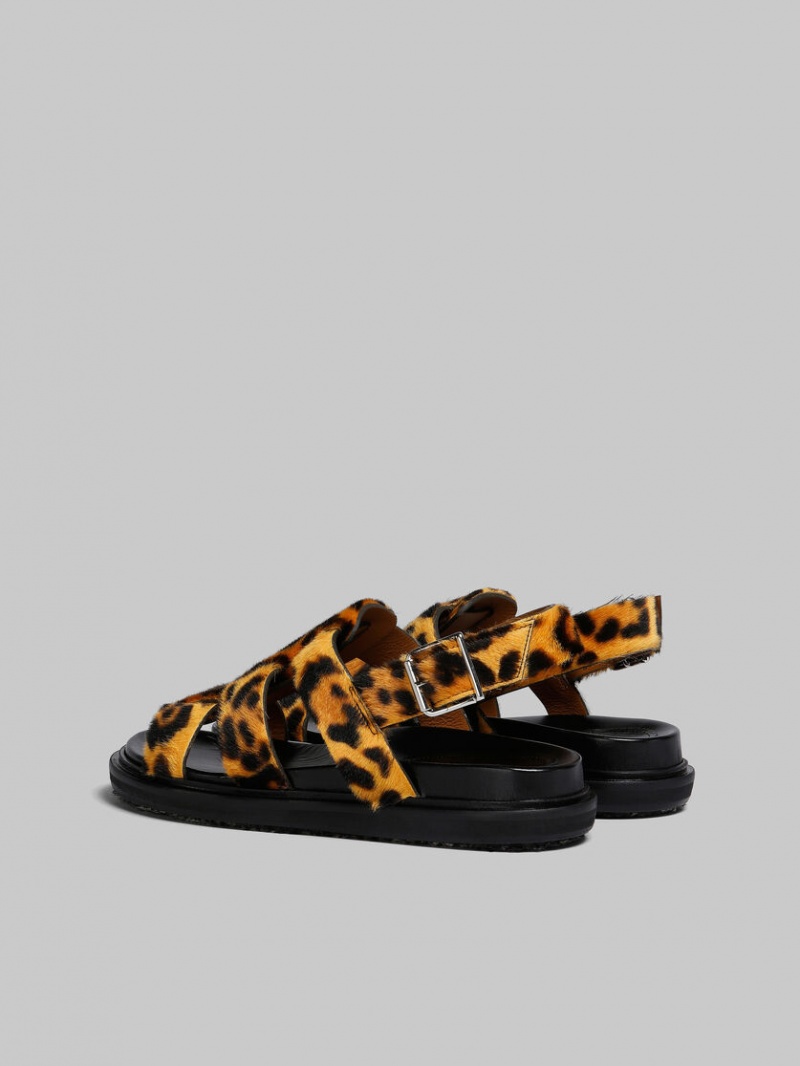 Marni Leopard-print Corta-hair Shearling Gladiator Sandal Leopardo | MXICD25178