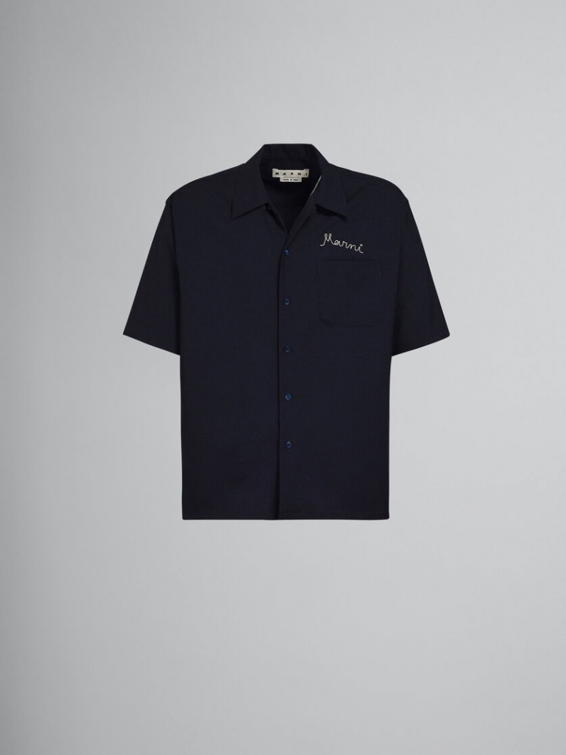 Marni Logo Embroidery Bowling Shirt Negros | MXZDE32248