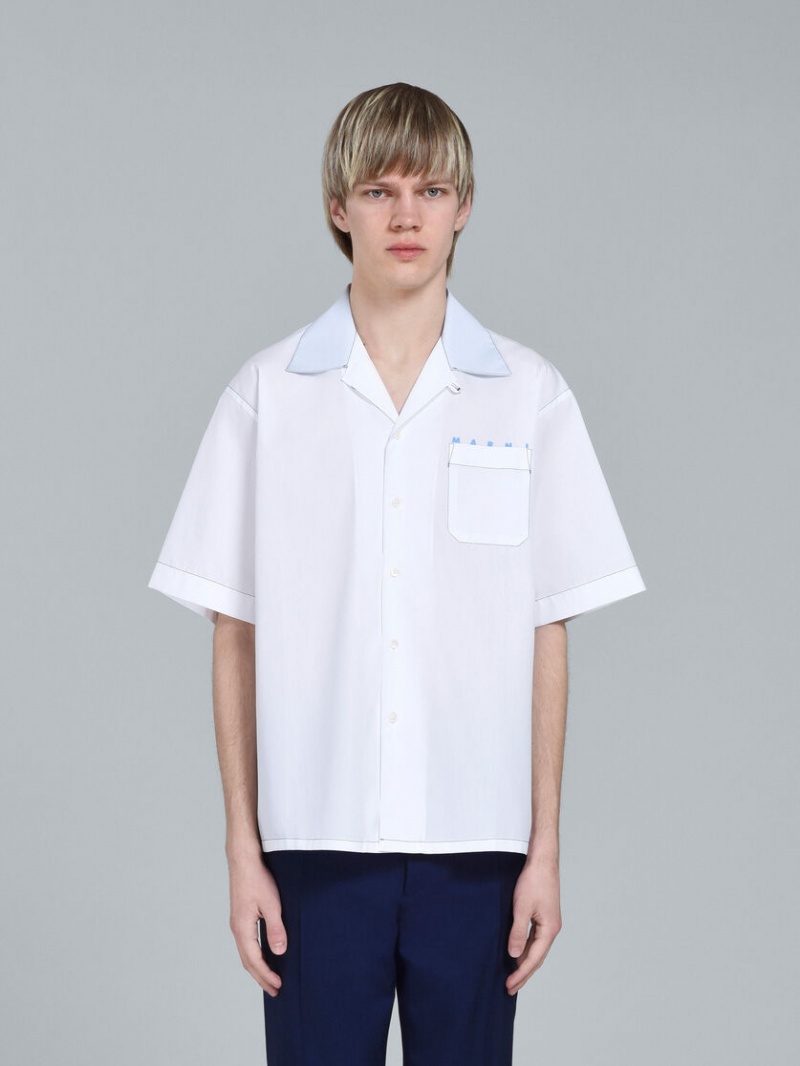 Marni Logo Print Poplin Bowling Shirt Blancos | MXZDE59870