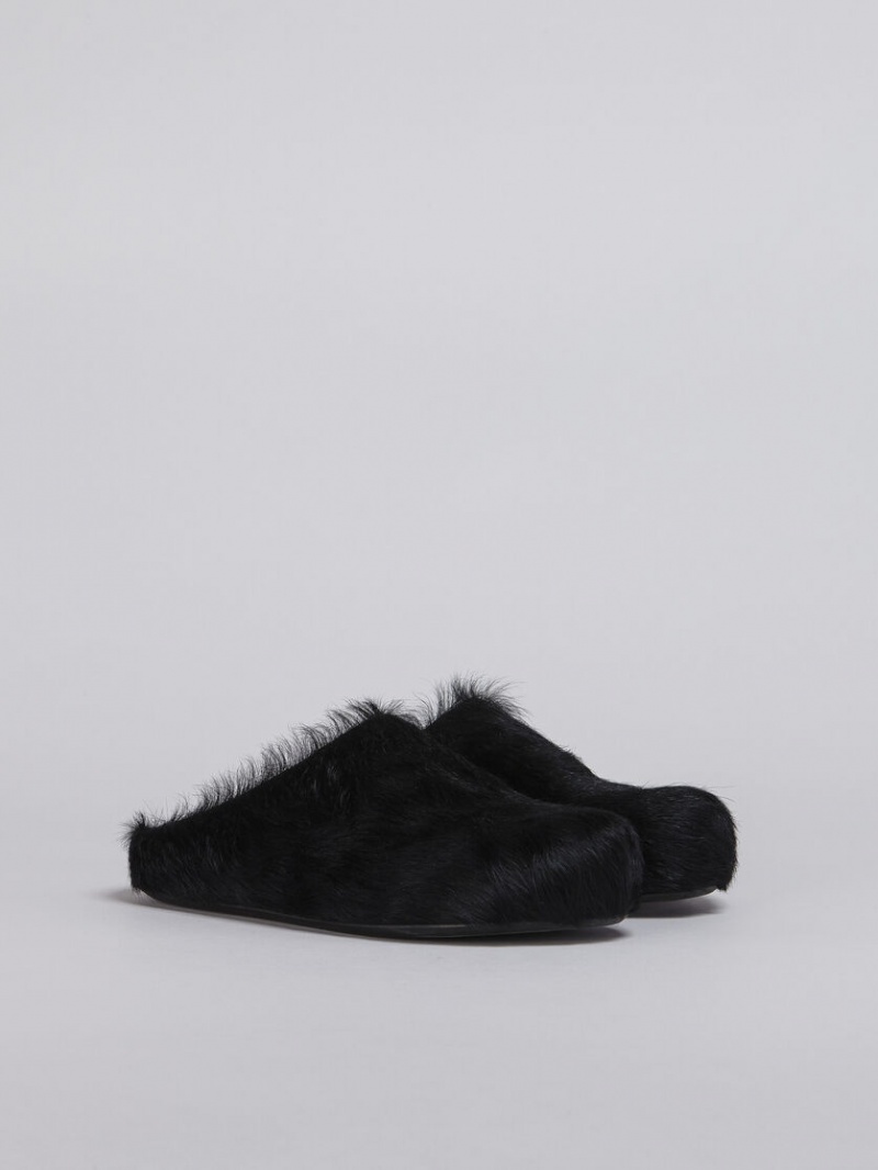 Marni Long Hair Calfskin Fussbett Sabot Negros | MXJZR40325