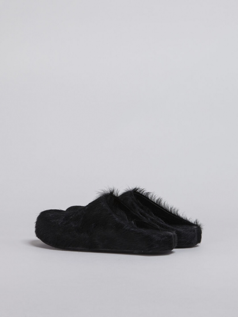 Marni Long Hair Calfskin Fussbett Sabot Negros | MXJZR40325