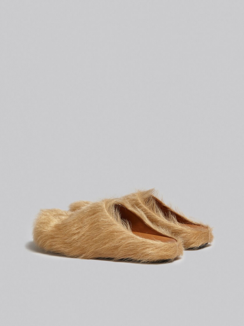 Marni Long-hair Calfskin Fussbett Sabot Beige | MXXBR22962