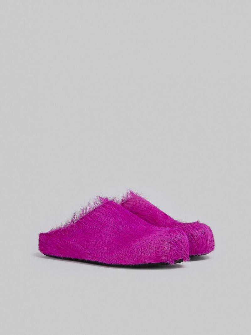 Marni Long-hair Calfskin Fussbett Sabot Fucsia | BMXSO54922