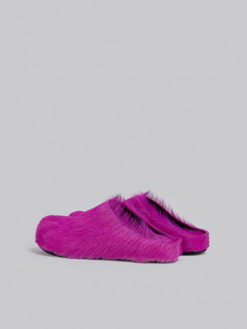 Marni Long-hair Calfskin Fussbett Sabot Fucsia | BMXSO54922