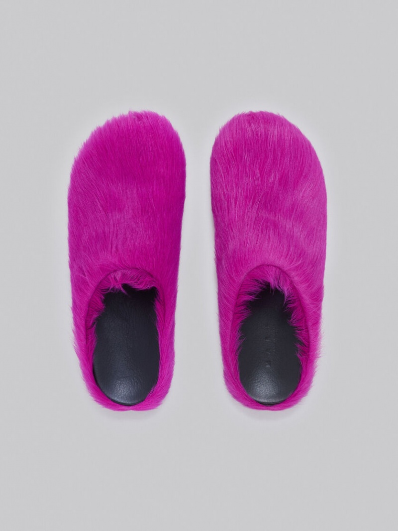 Marni Long-hair Calfskin Fussbett Sabot Fucsia | BMXSO54922