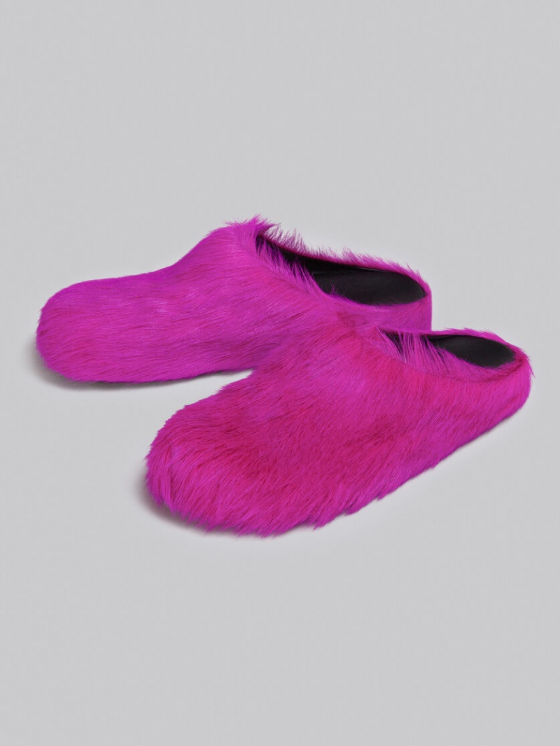 Marni Long-hair Calfskin Fussbett Sabot Fucsia | BMXSO54922