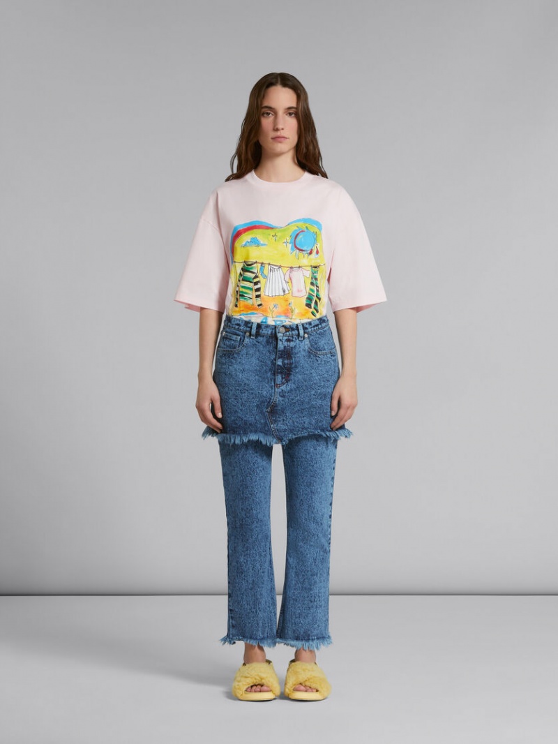 Marni Marbled Denim Trousers With Skirt Overlay Azules | FMXUI88060