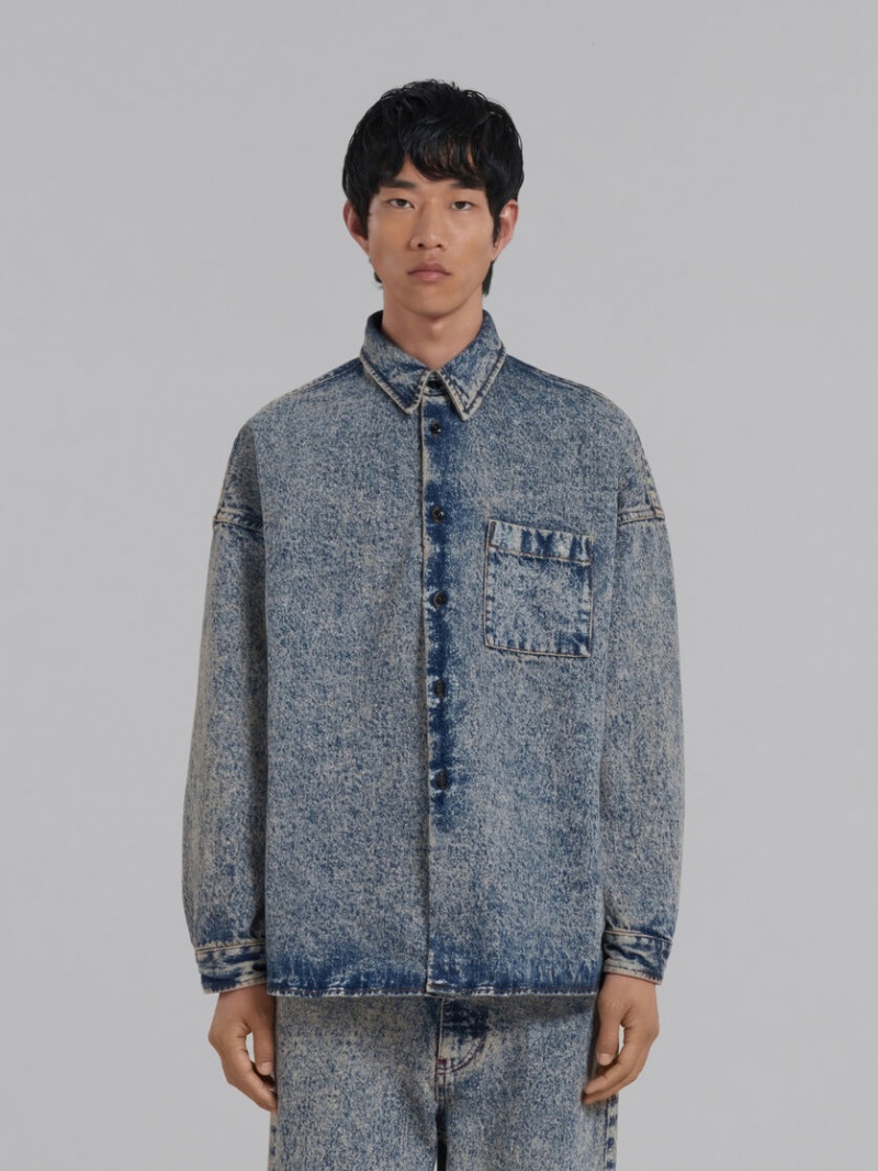 Marni Marble-dyed Denim Shirt Rosas Azules | BMXSD58064