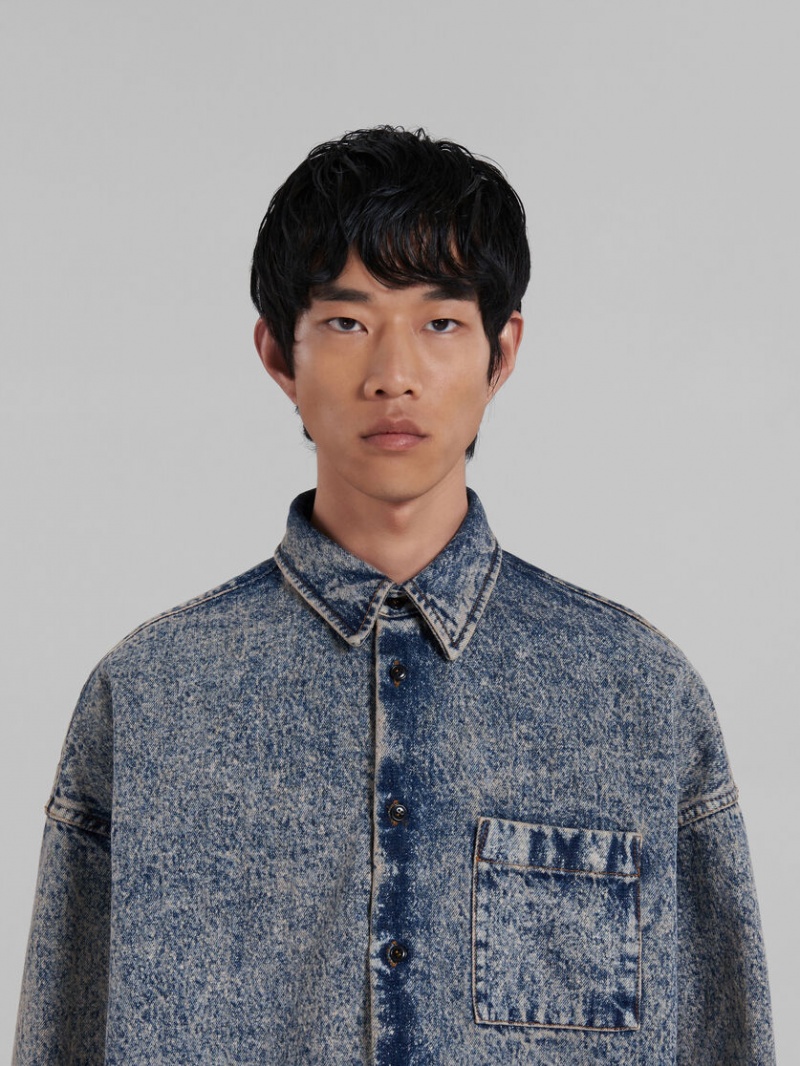 Marni Marble-dyed Denim Shirt Rosas Azules | BMXSD58064