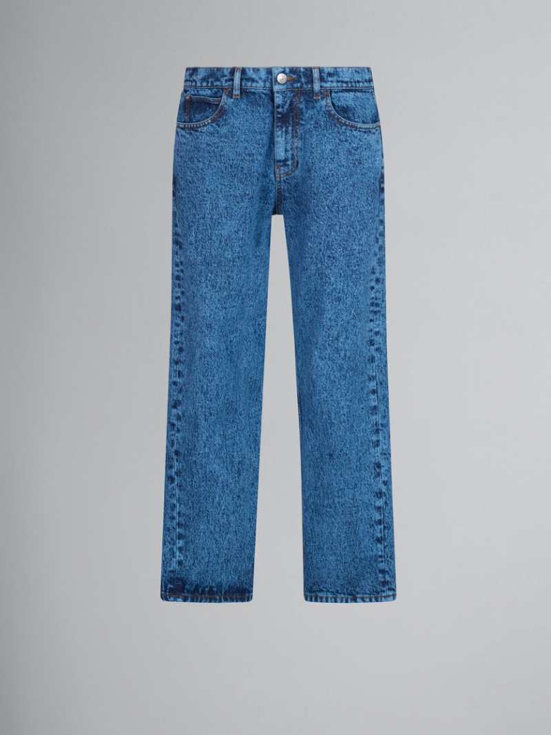 Marni Marble-dyed Directo Trousers In Algodon Drill Azules | QMXUV51283