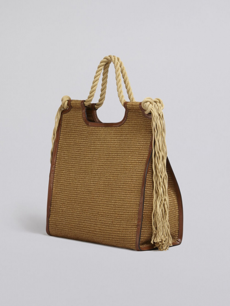 Marni Marcel Summer Bag Cuero And Raffia With Rope Handles Marrom | MXJKU27624