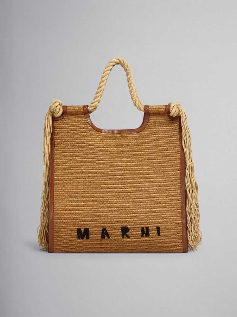 Marni Marcel Summer Bag Cuero And Raffia With Rope Handles Marrom | MXJKU27624