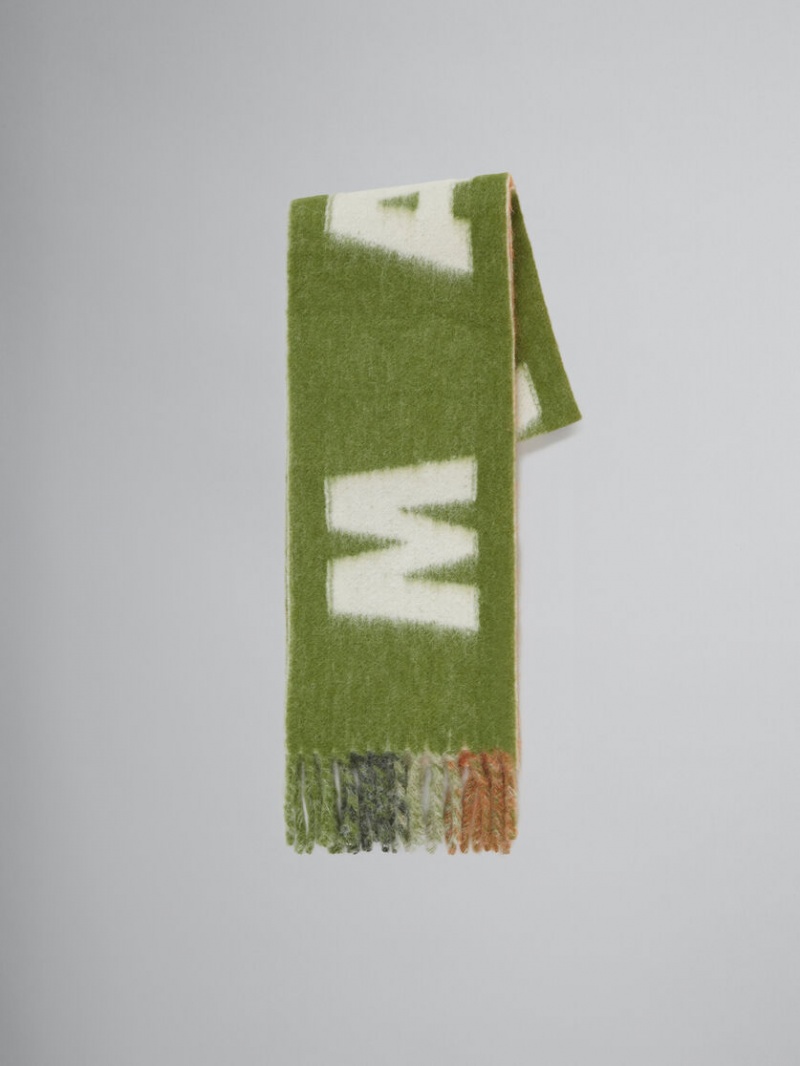 Marni Mohair And Lana Scarf With Maxi Logo Verdes | TMXWZ53473