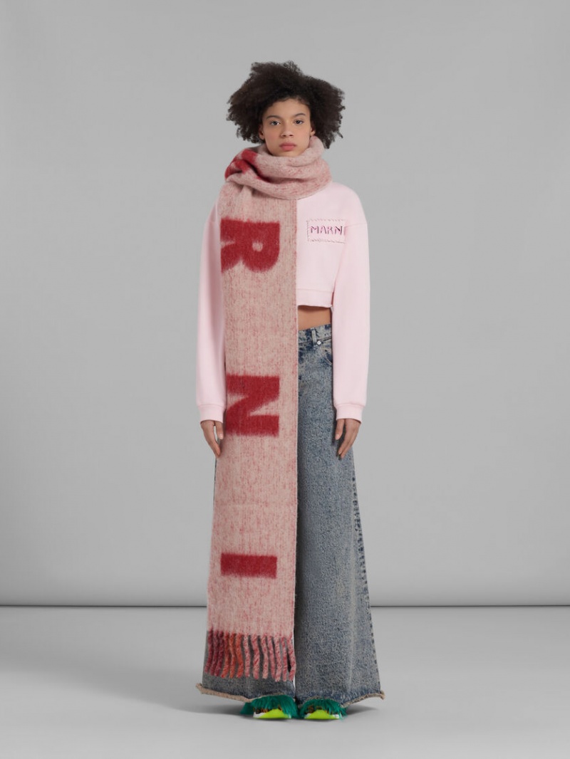 Marni Mohair And Lana Scarf With Maxi Logo Rosas | DMXVO62949