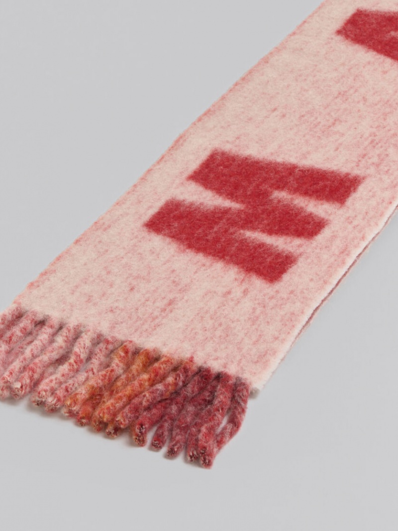 Marni Mohair And Lana Scarf With Maxi Logo Rosas | DMXVO62949