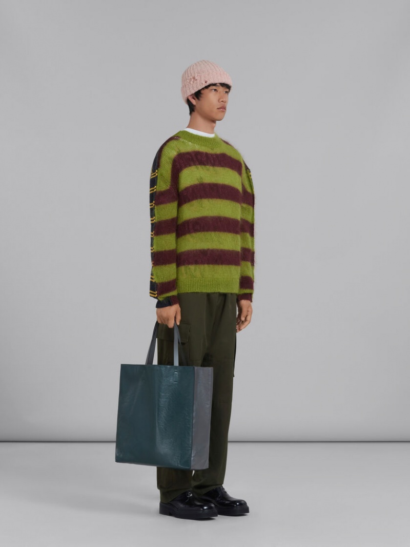 Marni Mohair And Lana Sueter With Multicolour Stripes Marrom Verdes | MMXFT75967