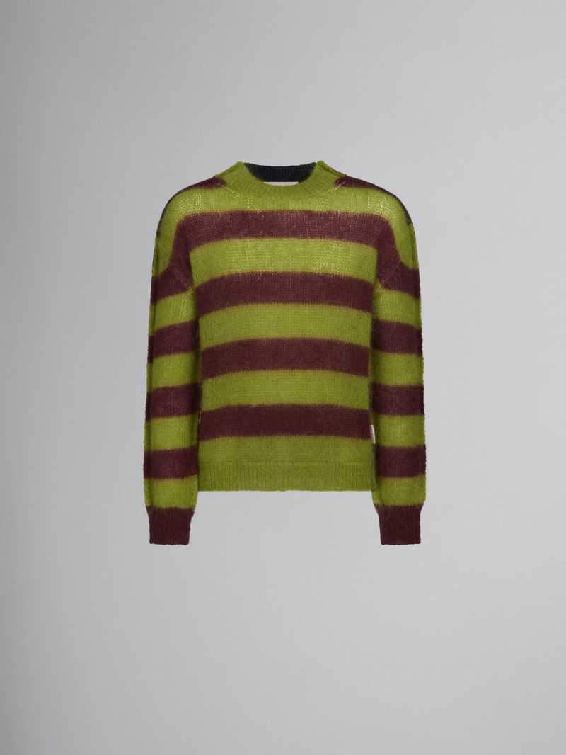 Marni Mohair And Lana Sueter With Multicolour Stripes Marrom Verdes | MMXFT75967