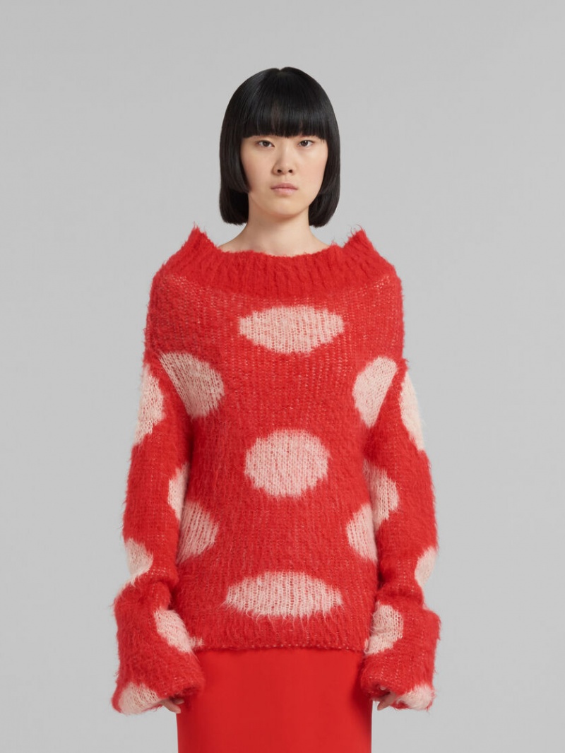 Marni Mohair Barco-neck Jumper With Polka Dots Rojos | XMXGW18280