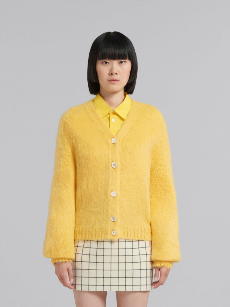 Marni Mohair V-neck Cardigan Amarillos | AMXDF39383