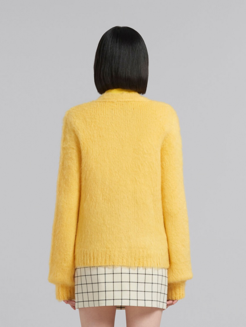 Marni Mohair V-neck Cardigan Amarillos | AMXDF39383