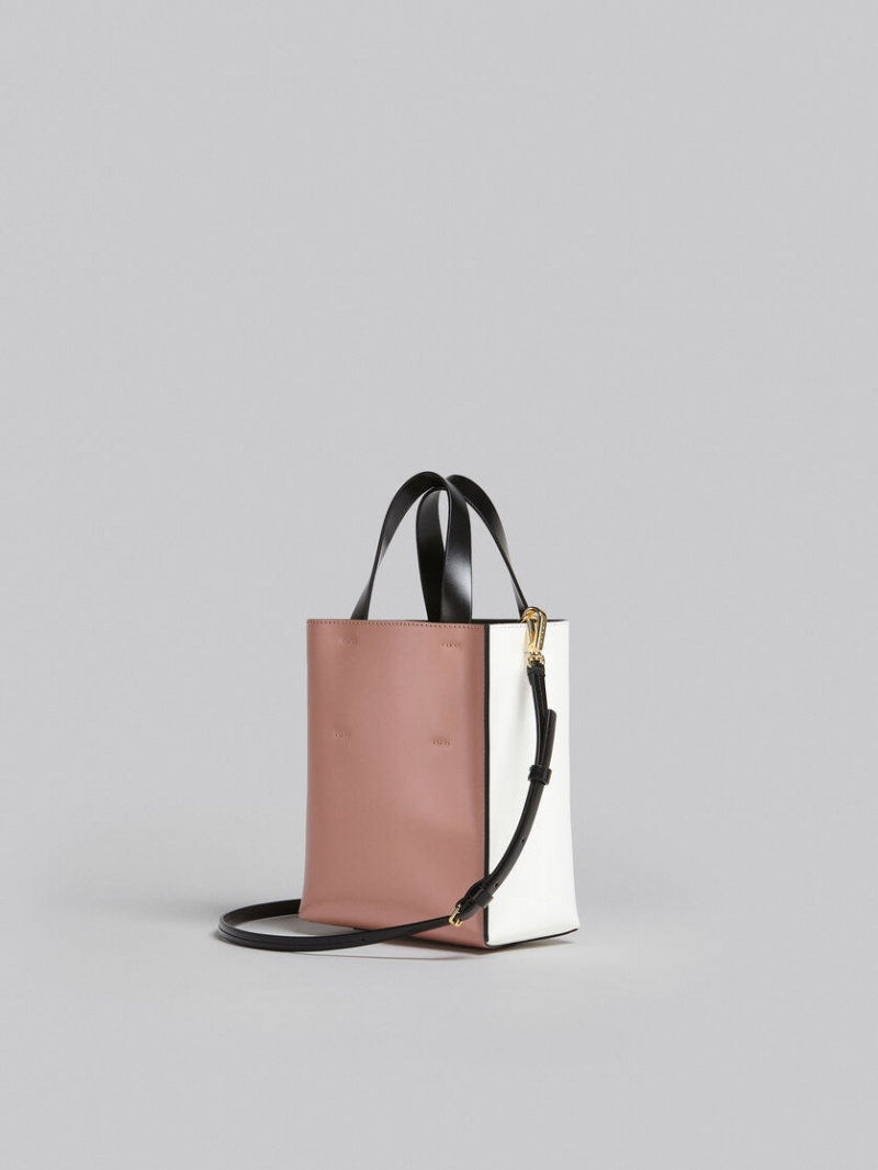 Marni Museo Mini Bag Cuero Rosas Blancos Negros | MXXMI12245