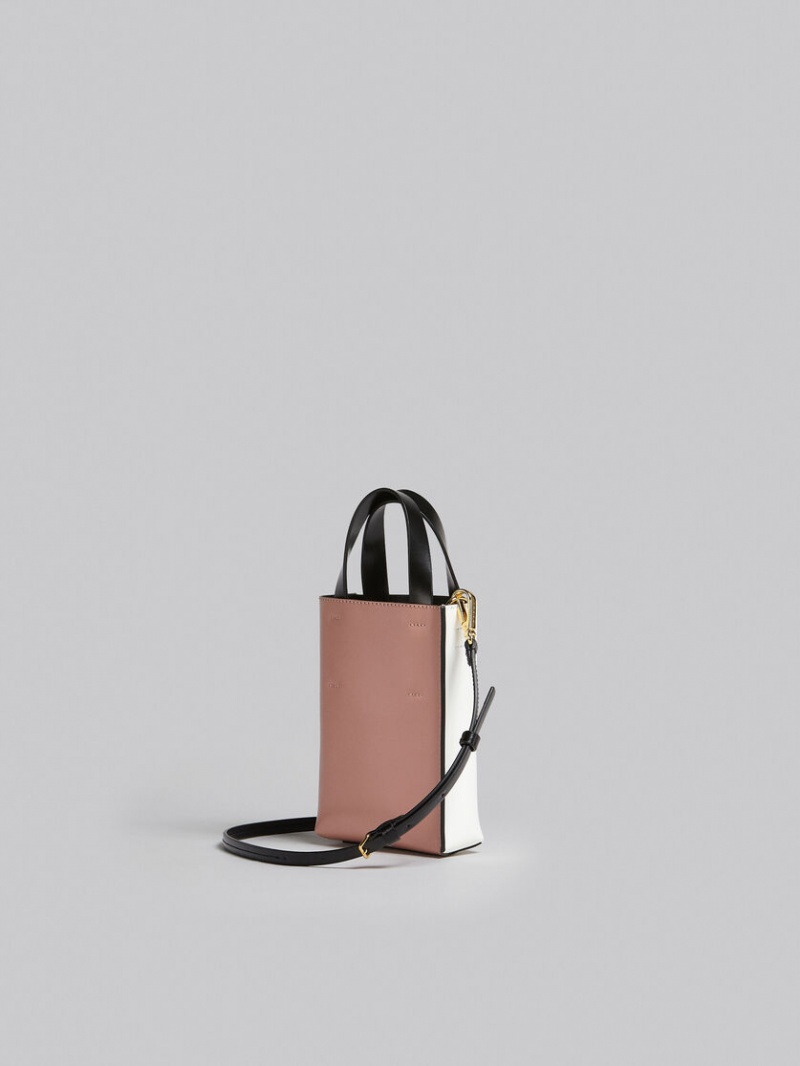 Marni Museo Nano Bag Cuero Blancos Rosas Negros | UMXND45359