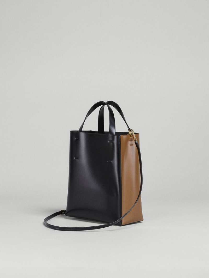 Marni Museo Small Bag Cuero Marrom Negros | MXXBR49068