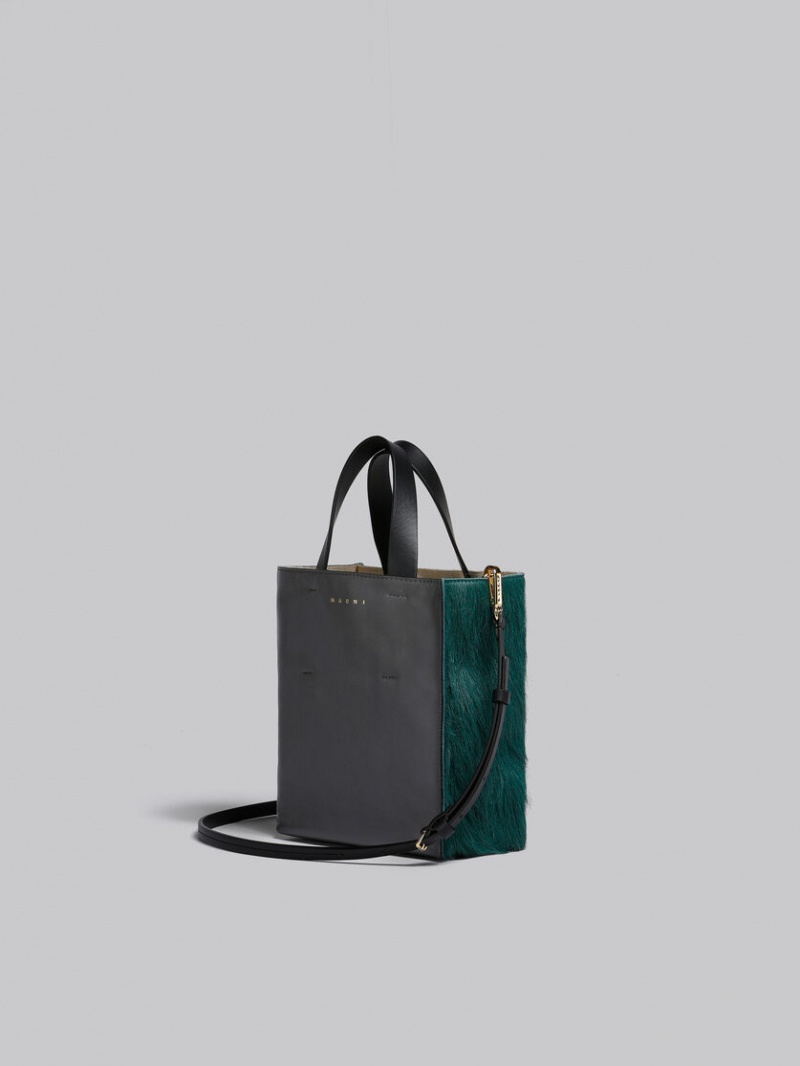 Marni Museo Soft Mini Bag Long-hair Calfskin Verdes Oscuro Grises Negros | MXJKU68962