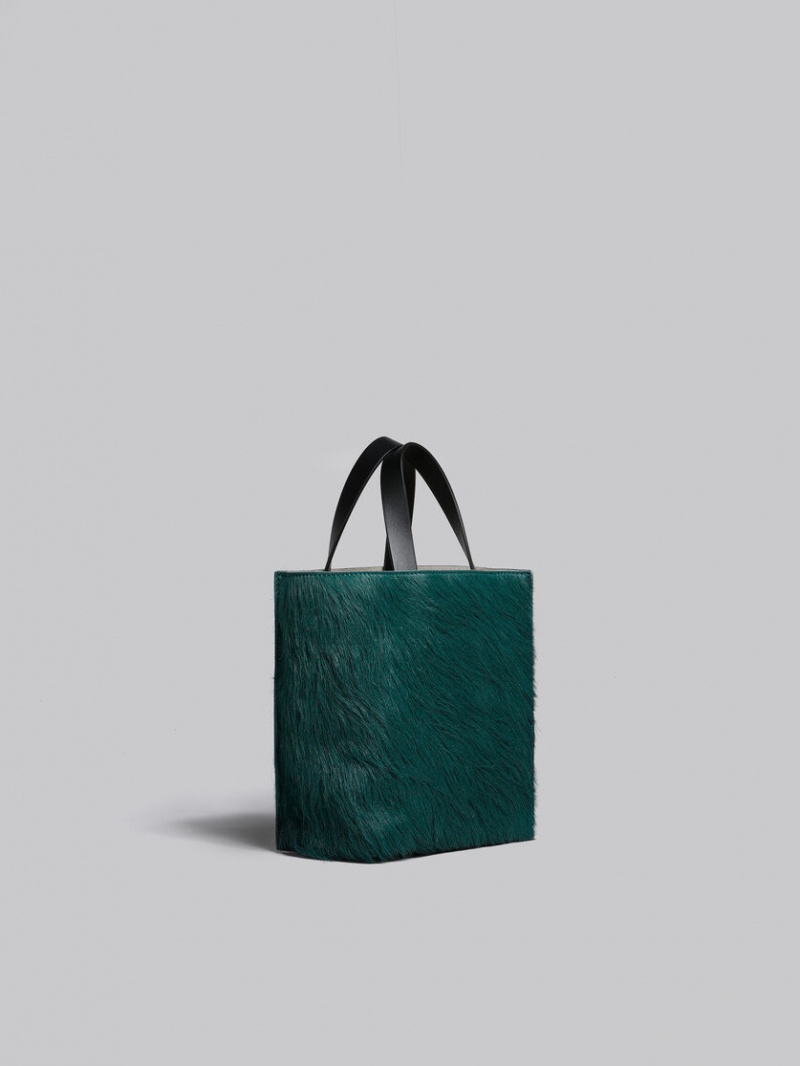 Marni Museo Soft Mini Bag Long-hair Calfskin Verdes Oscuro Grises Negros | MXJKU68962