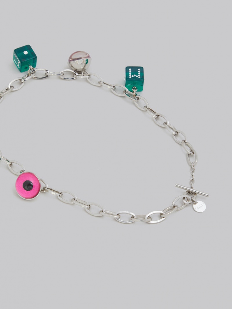 Marni Necklace With Eye And Dice Charms Verdes Rosas | MXNZX23923