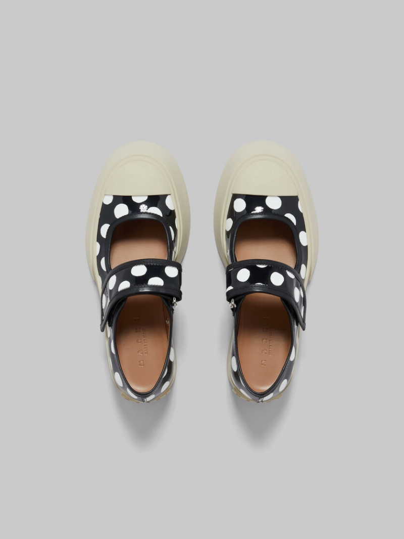 Marni Polka-dot Charol Cuero Pablo Mary Jane Negros Blancos | GMXUC67940