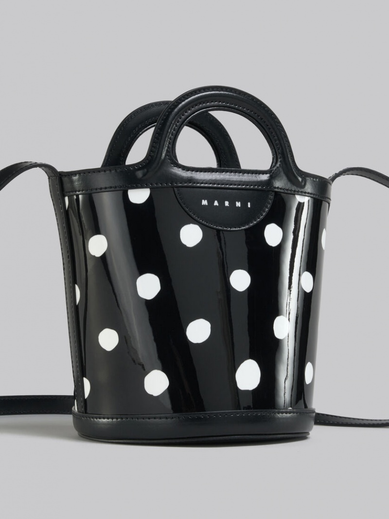 Marni Polka-dot Charol Cuero Tropicalia Mini Bucket Bag Negros Blancos | MXCVG34869