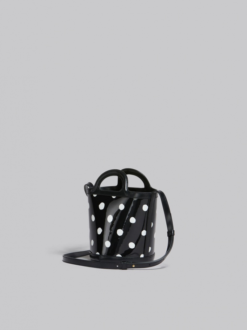 Marni Polka-dot Charol Cuero Tropicalia Mini Bucket Bag Negros Blancos | MXJBT46115